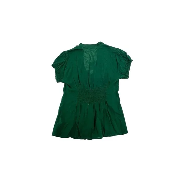 NWT Anthropologie Y2k BOHO VIBE  Odille Green Ruffle Puff Sleeve Rayon Blouse  S - Picture 4 of 6